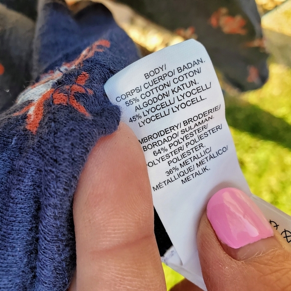 Lucky Brand Floral Blue Lace Up Tassle Tie Long Sleeve Top Women's Size XS EUC - Picture 4 of 16